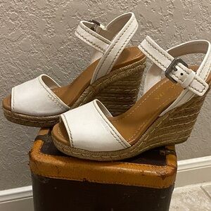Prada White Leather Espadrille Wedge Sandals Size 39 Authentic